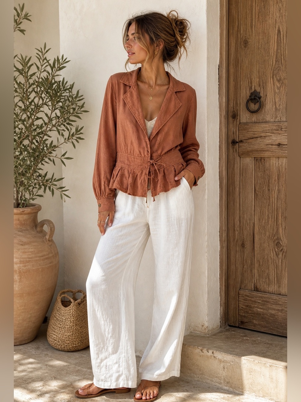 Free People Sayulita Skies Linen Blend Peplum Jacket NWT XS Boho Wrap Top
